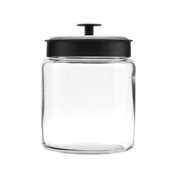Anchor Hocking 96712AHG17 96 oz Mini Montana Glass Jar w/ Black Metal Lid, Clear