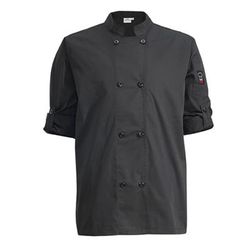 Winco UNF-12KM Signature Chef's Jacket w/ Long Sleeves - Poly/Cotton, Black, Medium