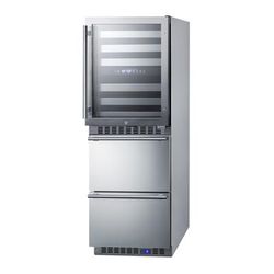 Summit SWCDAF24 23 5/8" Commercial Wine Cooler/Drawer Freezer Combo w/ 2 Zones - 46 Bottle Capacity, 115v, Silver