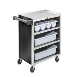 Vollrath 97180 27 1/2"L Polymer Bus Cart w/ (3) Levels, Shelves, Black, 4 Shelves, 300 lb. Capacity