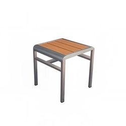 emu A1021 (06-401) 17" Sid Stool/Side Table w/ Oak Wood Look Aluminum Slat Seat & Brushed Aluminum Frame, Outdoor/Indoor, Oakwood and Brushed Aluminum