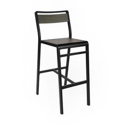 emu AB1220 42 1/2" Sid Barstool w/ Gray Slat Back & Seat - Aluminum, Black, Indoor/Outdoor, Wood-lLok Aluminum Slats, Brown
