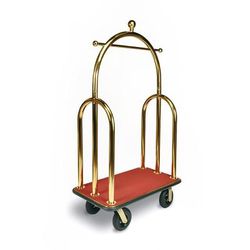 CSL 3533BK-030-RED Upright Hotel Luggage Cart w/ Red Carpet, Gold