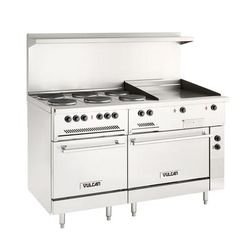Vulcan EV60SS-6FP24G480 60" EV Series Commercial Electric Range w/ 6 French Hot Plates & 6 Griddle, 480v/1ph/3ph, Stainless Steel