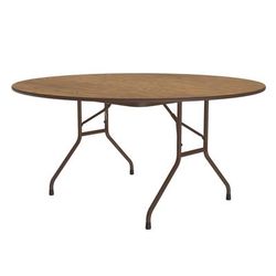 Correll PC60P-06 60" Round Folding Table w/ Medium Oak Plywood Top, 29"H, Brown