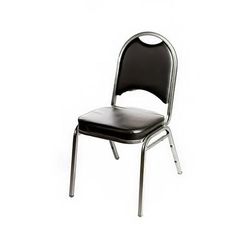 Oak Street SL2089-SV Stacking Banquet Chair w/ Black Vinyl Back & Seat - Steel Frame, Silver Vein