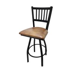 Oak Street SL2090-S BUC Swivel Commercial Bar Stool w/ Metal Vertical Back & Buckskin Vinyl Seat, Black