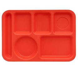 GET TR-152-RO Plastic Rectangular Tray w/ 6 Compartments, 14 3/8" x 9 7/8", Rio Orange, Right Handed