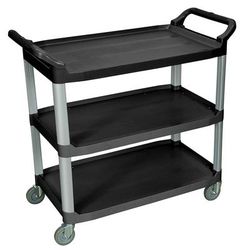 Luxor SC13-B 3 Level Polymer Utility Cart w/ 300 lb Capacity, Raised Ledges, Black