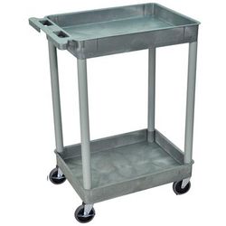 Luxor STC11-G 2-Level Polymer Utility Cart w/ 300-lb Capacity, Raised Ledges, Gray