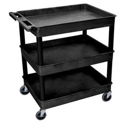 Luxor TC111-B 3 Level Polymer Utility Cart w/ 400 lb Capacity, Raised Ledges, Black