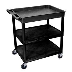 Luxor TC122-B 3 Level Polymer Utility Cart w/ 400 lb Capacity - Raised Ledges, Black