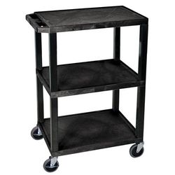 Luxor WT34S 3 Level Polymer Utility Cart w/ Raised Ledges, 3 Shelves, Black