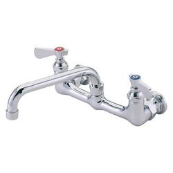 FLO FLO-814 Heavy Duty Splash Mount Faucet - 14" Swing Spout, 8" Centers, Chrome