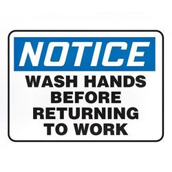 Accuform Signs MRST822VS "Wash Hands Before Returning to Work" Sign - Adhesive Vinyl, 14" x 20", Vinyl w/ Adhesive Backing, Blue