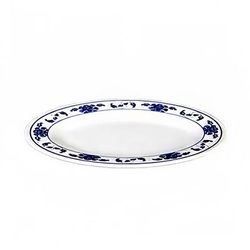 Thunder Group 2010TB 9 7/8" x 7 1/4" Oval Lotus Platter - Melamine, White/Blue