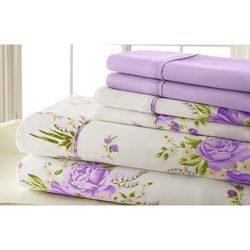 6-pc Traditional Floral Sheet Set by BrylaneHome in Lavender Floral (Size FULL)
