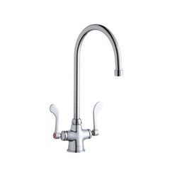 Elkay LK500GN08T4 Deck Mount Double Pantry Faucet w/ 8" Gooseneck Swing Spout & 4" Wrist Blade Handles, Silver