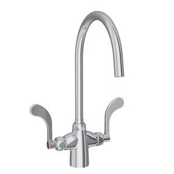 Elkay LK500GN08T4 Deck Mount Double Pantry Faucet w/ 8" Gooseneck Swing Spout & 4" Wrist Blade Handles, Silver