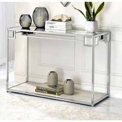 ACME Asbury Console Table, Mirrored, Chrome - Acme 90308