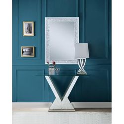 ACME Noralie Console Table, Clear Glass, Mirrored & Faux Diamonds - Acme 90670