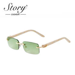 Histoire 2022 rétro sans cadre marbré cadre acétate lunettes de soleil hommes femmes mode lentilles vertes sans monture Rectangle lunettes de soleil S520C