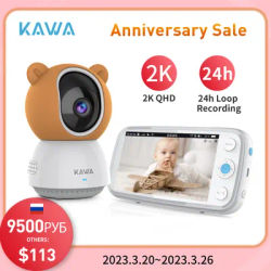 KAWA 2K Babyphone Camera Audio Vidéo Sans Fil écoute-Bébé Survaillance 360 ° Caméras et Moniteurs