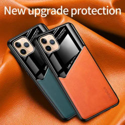 Coque arrière brillante en cuir PU pour iPhone 11/12 Pro/Max étui de luxe souple avec cadre souple