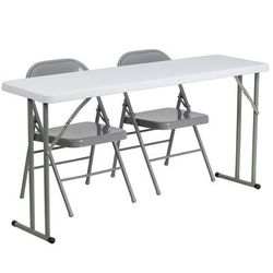 Flash Furniture RB-1860-1-GG Rectangular Folding Training Table & 2 Folding Chair Set - 60"W x 18"D x 29"H, White