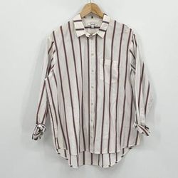 Madewell Tops | Madewell Top Women Medium Oversized Ex-Boyfriend Shirt Odessa Stripe Pocket 90s | Color: White | Size: M