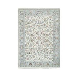 Shahbanu Rugs Ivory, Hand Knotted Nain with All Over Flower Design, 250 KPSI Pure Wool, Oriental Rug (6'0" x 9'2") - 6'0" x 9'2"