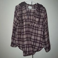 American Eagle Outfitters Tops | Hooded Flannel Oversized Fit | Color: Pink/Purple | Size: S