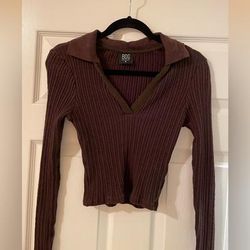 Urban Outfitters Tops | Bdg Urban Outfitters Rosie Crop Long Sleeve Polo | Color: Brown | Size: M