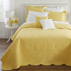 Lily Damask Bedspread by BrylaneHome in Butter (Size QUEEN)