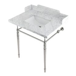 "Kingston Brass LMS3022M8SQ6 Habsburg 30" Carrara Marble Console Sink with Brass Legs, Marble White/Polished Nickel - Kingston Brass LMS3022M8SQ6"