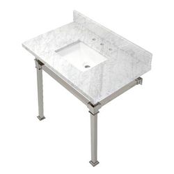 Kingston Brass KVPB36MSQ6 Monarch 36-Inch Carrara Marble Console Sink, Marble White/Polished Nickel - Kingston Brass KVPB36MSQ6