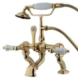 Kingston Brass CC413T2 Vintage 7-Inch Deck Mount Tub Faucet with Hand Shower, Polished Brass - Kingston Brass CC413T2