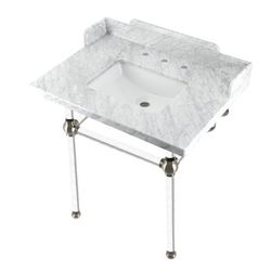 "Kingston Brass LMS3030MASQ8 Pemberton 30" Carrara Marble Console Sink with Acrylic Legs, Marble White/Brushed Nickel - Kingston Brass LMS3030MASQ8"