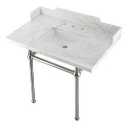 "Kingston Brass LMS36MBSQ8 Pemberton 36" Carrara Marble Console Sink with Brass Legs, Marble White/Brushed Nickel - Kingston Brass LMS36MBSQ8"