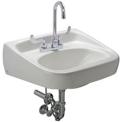 Zurn Industries Z.L5.M Wall Mount Manual Lavatory System w/ 3 1/2" Gooseneck Spout & 0.5 gpm Spray Outlet - 20" x 18"