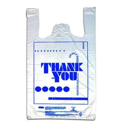 LK Packaging CT1620TY "Thank You" Plastronic T-Shirt Bag - 19"L x 10"W x 5" SG, 0.47 mil HDPE, White