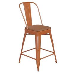 Flash Furniture CH-31320-24GB-OR-PL2T-GG Counter Height Commercial Bar Stool w/ Removable Back & Wood Seat - Steel, Orange, Orange Steel, Green
