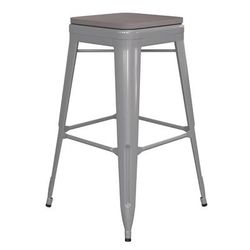 Flash Furniture CH-31320-30-SIL-PL2G-GG Backless Commercial Bar Stool w/ Wood Seat - Steel, Silver