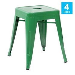Flash Furniture ET-BT3503-18-GN-GG Stacking Backless Dining Stool - Iron, Green