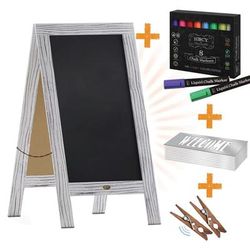 Flash Furniture HGWA-GD1I-CRE8-842315-GG Double-Sided Magnetic Chalkboard Easel - 20" x 40", Pine Wood, White, White Pine Wood