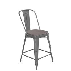 Flash Furniture XU-DG-TP001B-24-PL1G-GG Counter Height Stool w/ 24" Gray Wood Seat - Steel, Gray, Steel Frame