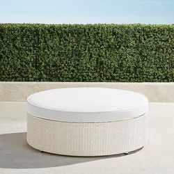 Pasadena II Ottoman in Ivory Wicker - Standard, Glacier with Canvas Piping - Frontgate