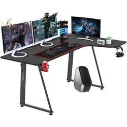 Bureau Gaming Ergonomique,Table d'ordinateur en Forme de l Droite,Grand Bureau de jeu avec Panier à