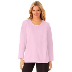 Plus Size Women's Satin trim sleep tee by Dreams & Co® in Pink (Size 1X) Pajama Top
