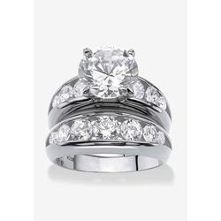 Women's Silvertone Round Cubic Zirconia 2-Piece Channel Set Bridal Ring Set by PalmBeach Jewelry in Silver (Size 6)
